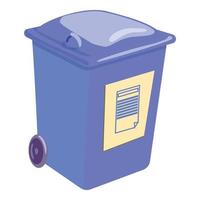 Green trashcan icon, cartoon style vector