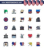 Pack of 25 USA Independence Day Celebration Flat Filled Lines Signs and 4th July Symbols such as american usa america sign celebration Editable USA Day Vector Design Elements