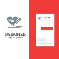 Pen Love Heart Wedding Grey Logo Design and Business Card Template vector