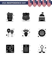 Happy Independence Day 9 Solid Glyphs Icon Pack for Web and Print america flag day city celebrate irish Editable USA Day Vector Design Elements