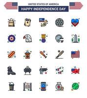 paquete de iconos de vector de stock del día americano 25 signos y símbolos de línea llena plana para el amor altavoz americano juego americano elementos de diseño de vector de día de estados unidos editables