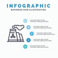 icono de línea de humo de producción de contaminación de fábrica con fondo de infografía de presentación de 5 pasos vector