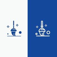 Bucket Cleaning Mop Line and Glyph Solid icon Blue banner Line and Glyph Solid icon Blue banner vector