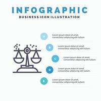 elección conclusión tribunal juicio ley línea icono con 5 pasos presentación infografía fondo vector