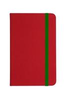 Red notebook with green elastic band photo
