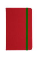 Red notebook with green elastic band photo