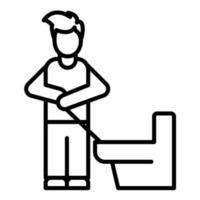 Man Cleaning Bathroom Line Icon