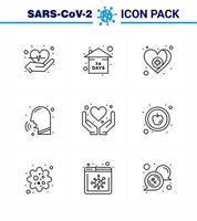 CORONAVIRUS 9 Line Icon set on the theme of Corona epidemic contains icons such as hands fever love couph nose viral coronavirus 2019nov disease Vector Design Elements