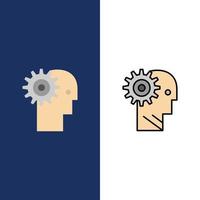 Solution Brain Gear Man Mechanism Personal Working  Icons Flat and Line Filled Icon Set Vector Blue Background