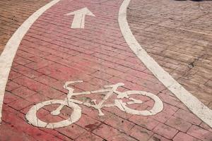 Red bicycle lane in the park, walking lane, sport lane photo