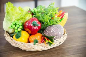 Healthy green, red, orange and colorful vegetables is the ingredients healthy food or drink, for diet, and detox photo