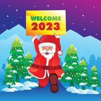 Santa claus vector design jumping bringing board happy new year