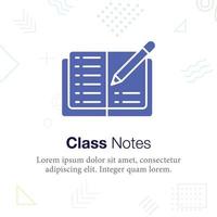 Class Notes book with pen Vector illustration icon, Related to school and education