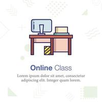 Study Table with computer Vector illustration icon, Related to Online Class and school education