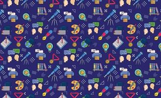 School education seamless pattern from education, steady learning Digital illustration with Dark background, vector