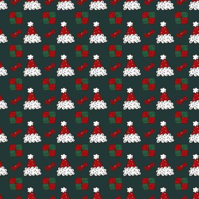 X-mas doodle seamless pattern with Santa's hat and gift. Cute Christmas  wrapping paper