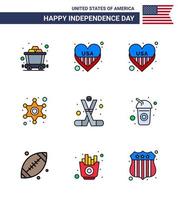 9 iconos creativos de estados unidos signos de independencia modernos y símbolos del 4 de julio de cola america policía hockey sobre hielo americano elementos de diseño de vectores editables del día de estados unidos