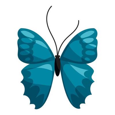 Blue butterfly icon, cartoon style