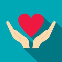 Hands holding heart icon, flat style vector