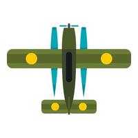 icono de biplano militar, estilo plano vector