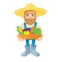 Farmer with vegetables icon, flat style vector