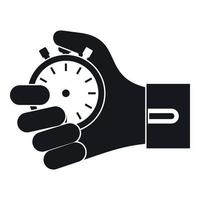 Hand holding stopwatch icon, simple style vector