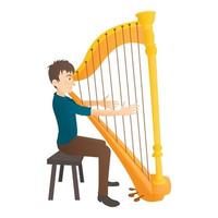 Man plays on harp icon, flat style vector