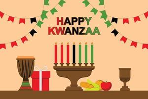 Happy Kwanzaa background. Design with candle and fruits. vector