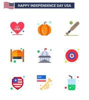 9 señales planas para el día de la independencia de estados unidos, día de la construcción, barra de salón de béisbol, elementos de diseño vectorial editables del día de estados unidos vector