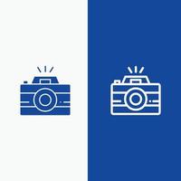 imagen de la cámara fotografía línea y glifo icono sólido bandera azul línea y glifo icono sólido bandera azul vector