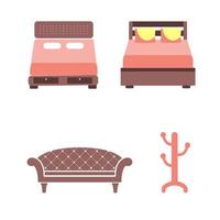 Bed icon on white background. Vector illustration. Colorful graphic set of beds with pillows. Modern bedroom furniture. Flat style vector illustration.