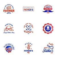 Happy fathers day 9 Blue and red typography set Vector emblems Lettering for greeting cards banners tshirt design You are the best dad Editable Vector Design Elements