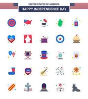 Big Pack of 25 USA Happy Independence Day USA Vector Flats and Editable Symbols of wine alcohol barbecue desert flower Editable USA Day Vector Design Elements