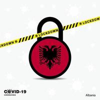 albania bloquear bloquear plantilla de conciencia de pandemia de coronavirus covid19 diseño de bloqueo vector