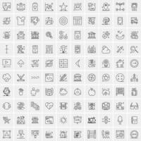 100 Universal Black Line Icons on White Background vector