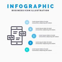 icono de línea móvil div de flechas de desarrollo de aplicaciones con fondo de infografía de presentación de 5 pasos vector