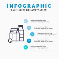 Milk Box Bottle Shopping Blue Infographics Template 5 Steps Vector Line Icon template