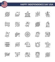 25 Line Signs for USA Independence Day pot flower american cactus star Editable USA Day Vector Design Elements