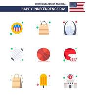 USA Happy Independence DayPictogram Set of 9 Simple Flats of party bbq arch barbecue usa Editable USA Day Vector Design Elements