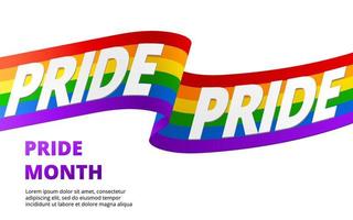 Social media banner or post template rainbow lgbt flag and celebrate pride month, week or day parade vector illustration. Realistic ribbon LGBTQ support, greeting card or party invitation background.