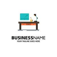 Workplace Business Computer Desk Lamp Office Table Business Logo Template Flat Color vector