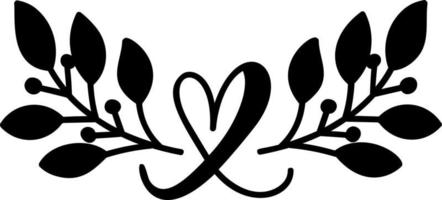 Heart decorated with branches and leaves. vector