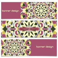 Abstract geometric header vector background with mandala. Set of vector banners with abstract geometric colored shapes. Ethnic pattern cards set.