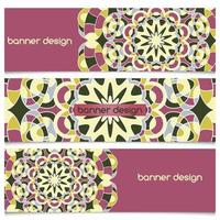 Abstract geometric header vector background with mandala. Set of vector banners with abstract geometric colored shapes. Ethnic pattern cards set.