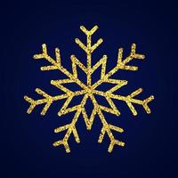 Gold glitter snowflake on dark blue background. Christmas and New Year decoration elements. Vector illustration.