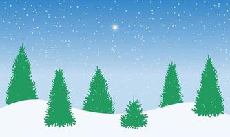 Winter Snowy Woodland Landscape with falling snow. Winter background. Vector illustration