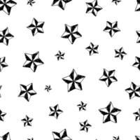 Seamless background of doodle stars. Black hand drawn stars on white background. Vector illustration