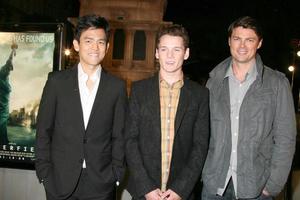 John Cho, Anton Yelchin, and Karl Urban Cloverfield Movie Premiere Paramount Studios Theate Los Angeles, CA January 16, 2008 photo