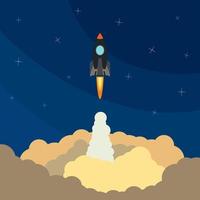 Space rocket launch. Vector illustration with flying rocket. Space travel. Project development. Creative idea,