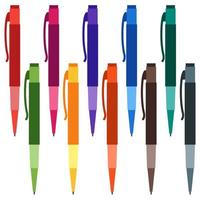 Set of multi-colored pens on a white background. Vector illustration.